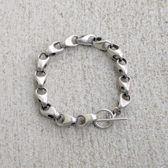Vintage Sterling Silver Bracelet Thick Chunky Punk Modern 7.75